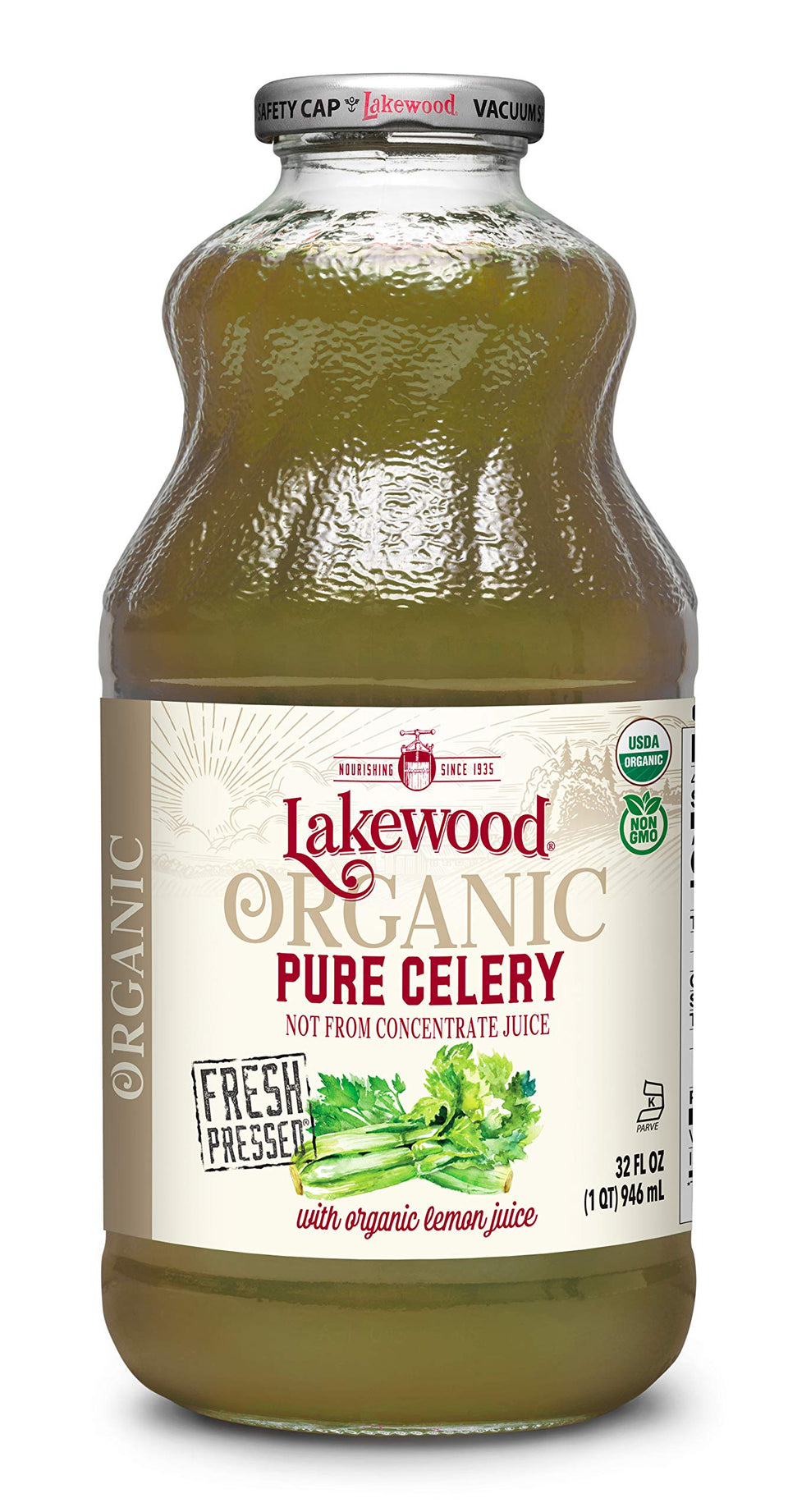 Lakewood Organic Pure Celery Juice bottle, ready for daily hydration.
