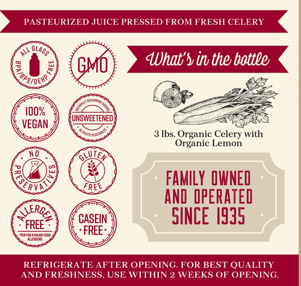 Pouring Lakewood Organic Pure Celery Juice, ideal for quick, refreshing hydration.