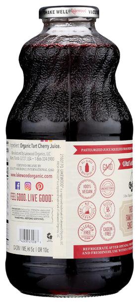 Lakewood Organic Pure Cherry Tart Juice being poured into glass, ideal for unwinding.