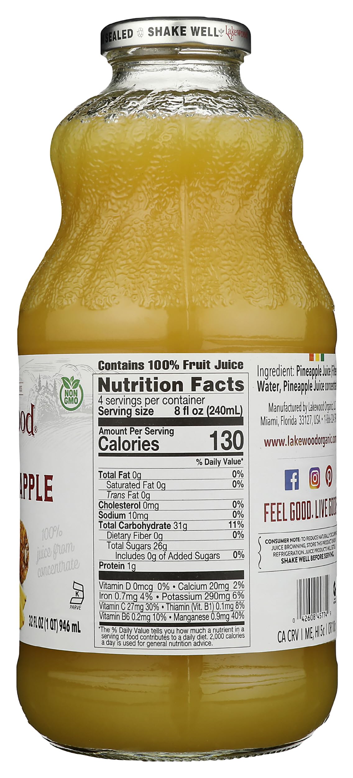 Lakewood Pineapple Juice bottle beside celebratory drinks.