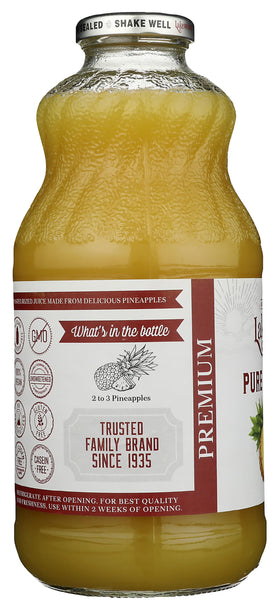 Lakewood Pineapple Juice nutrition panel close-up.
