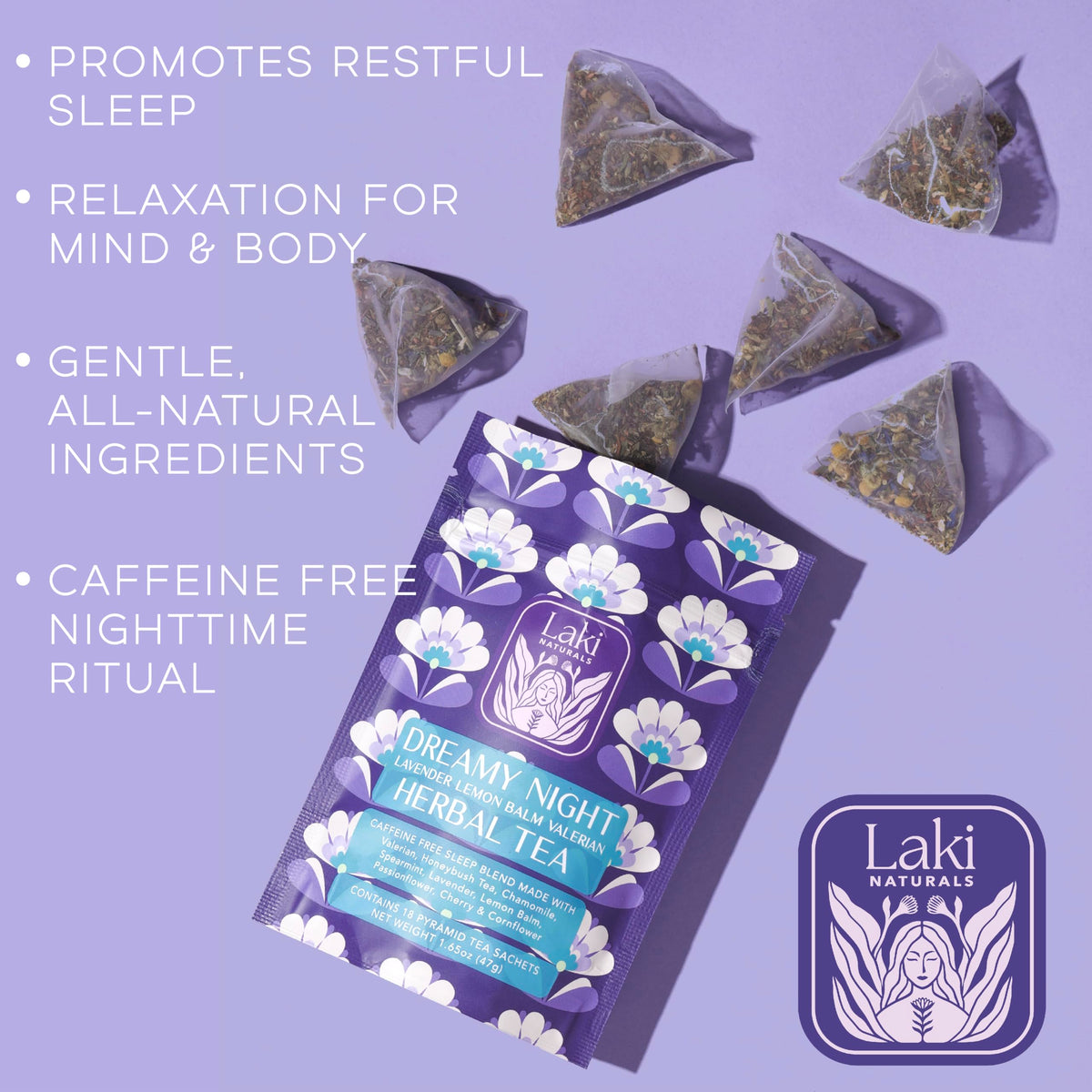 Close-up of chamomile and lavender in Laki Naturals Dreamy Night Tea for relaxation