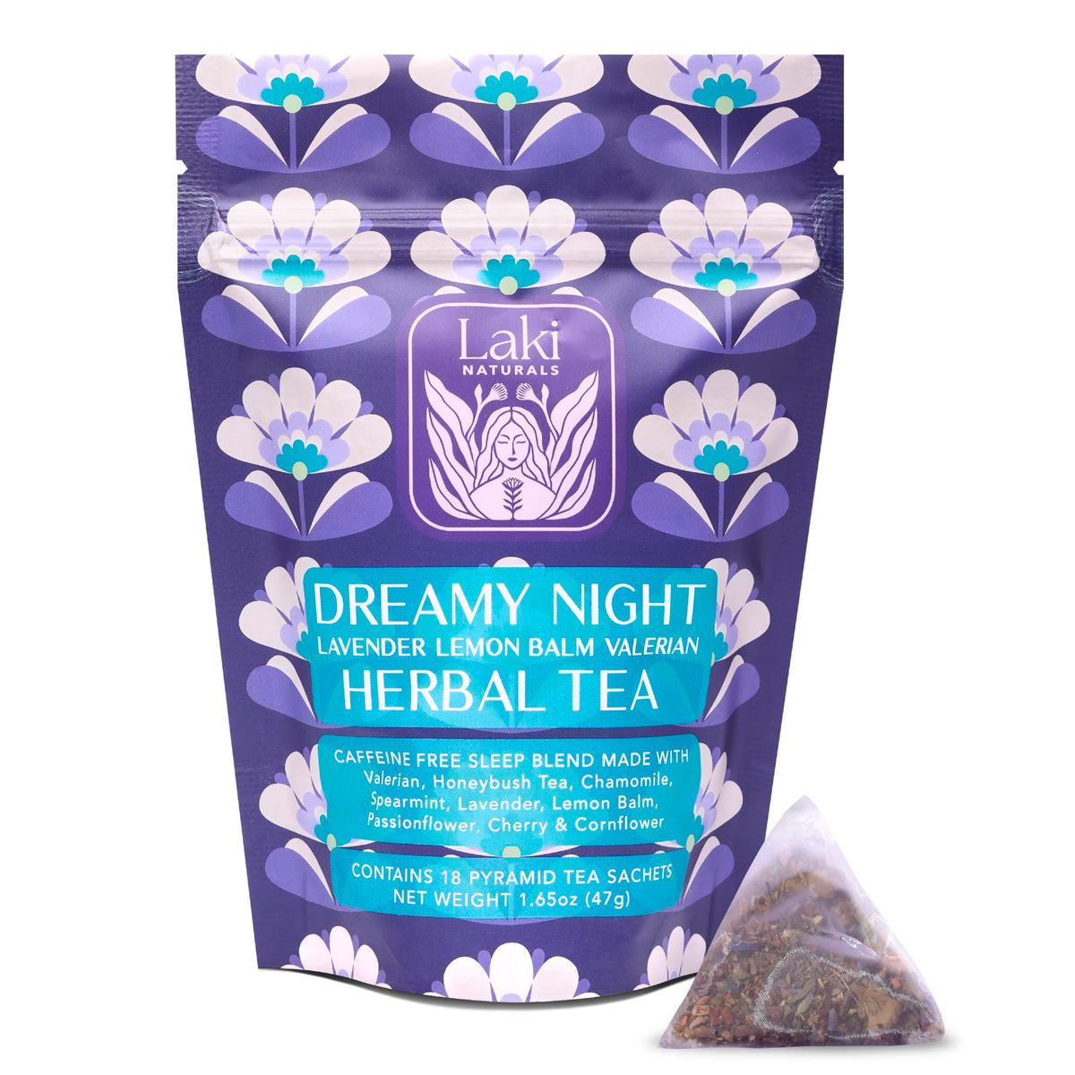 Laki Naturals Dreamy Night Tea packaging ready for a calming evening ritual