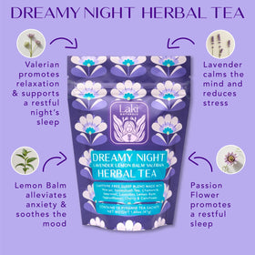 Pyramid tea sachets of Laki Naturals Dreamy Night Tea ready for bedtime