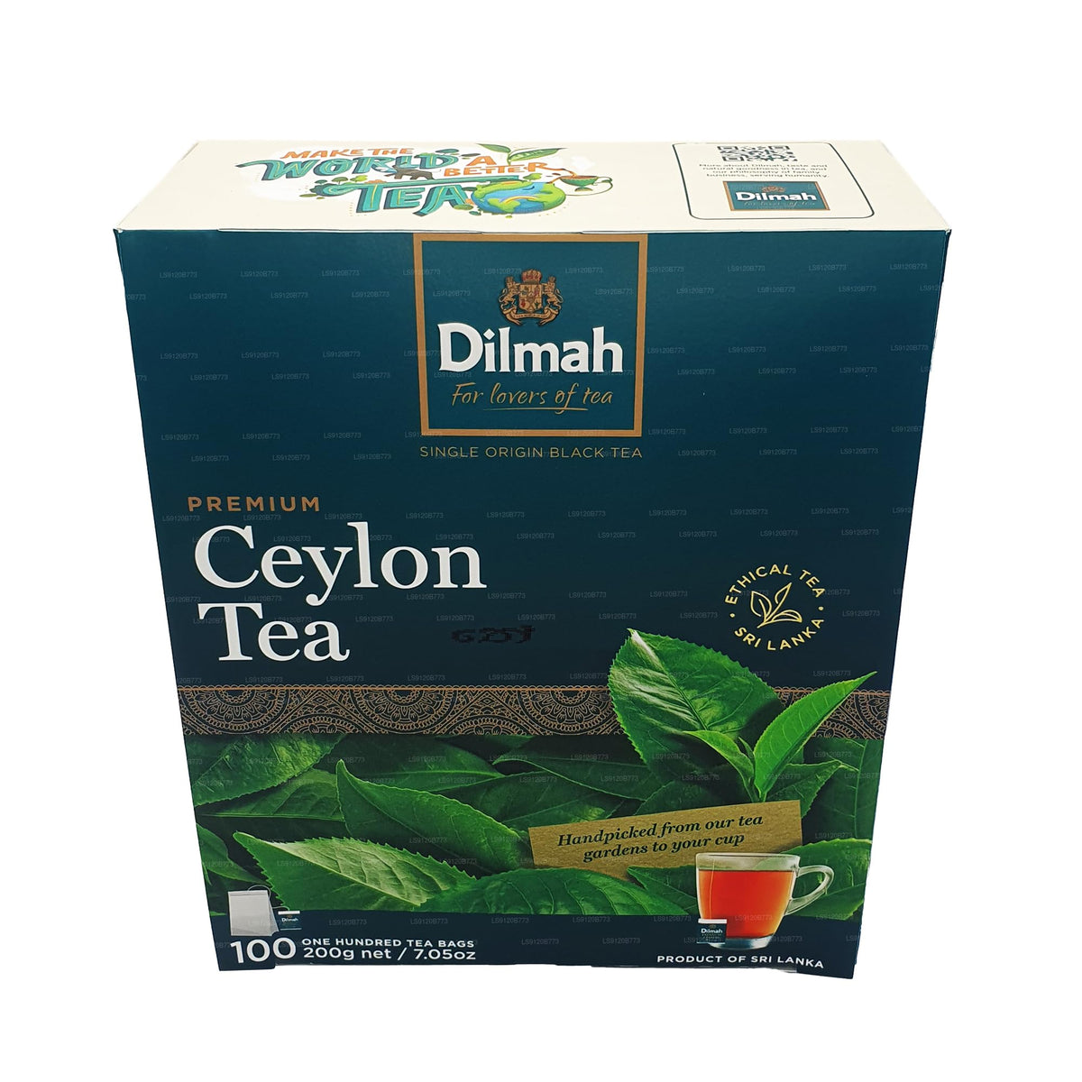 Lakpura Dilmah Premium Ceylon Tea front box view highlighting premium packaging.