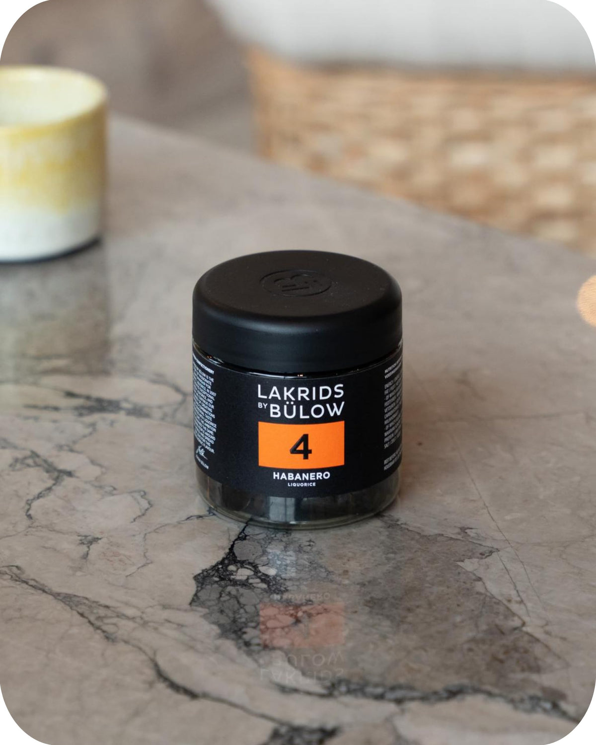 Close-up of glossy LAKRIDS BY BÜLOW licorice with habanero finish