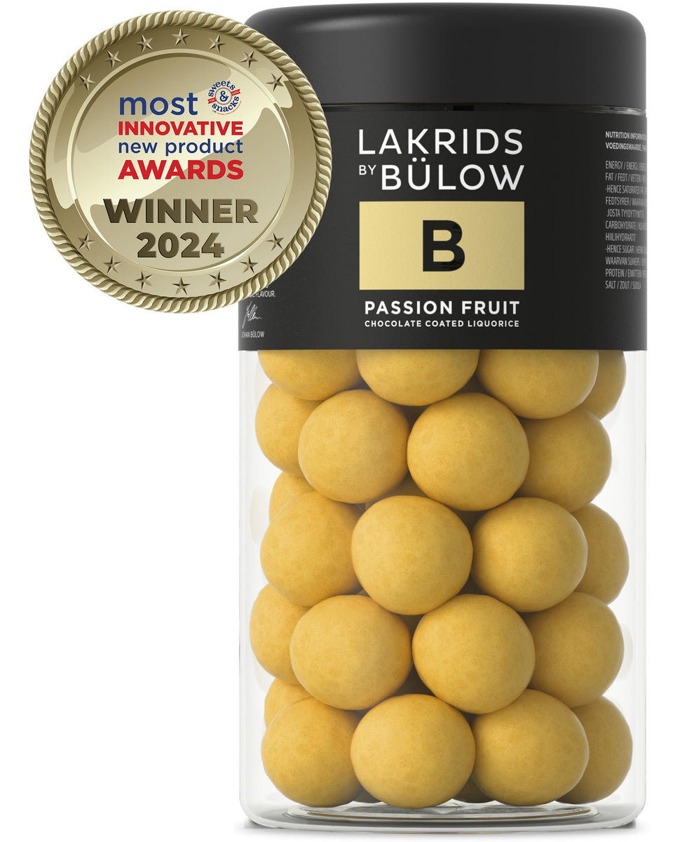 LAKRIDS by BULOW Passion Fruit licorice with white chocolate coating for a smooth, tangy bite.
