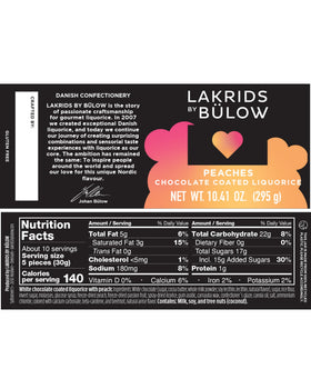 LAKRIDS BY BÜLOW Peaches ingredients list illustration communicates careful sourcing.