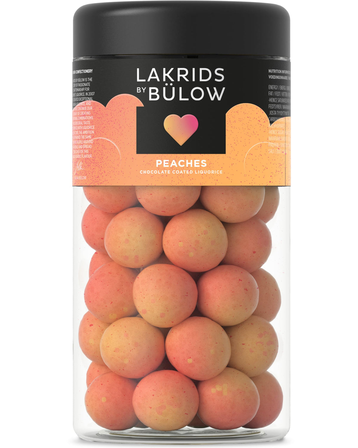 LAKRIDS BY BÜLOW Peaches packshot in a gift jar, ideal for gifting licorice lovers.