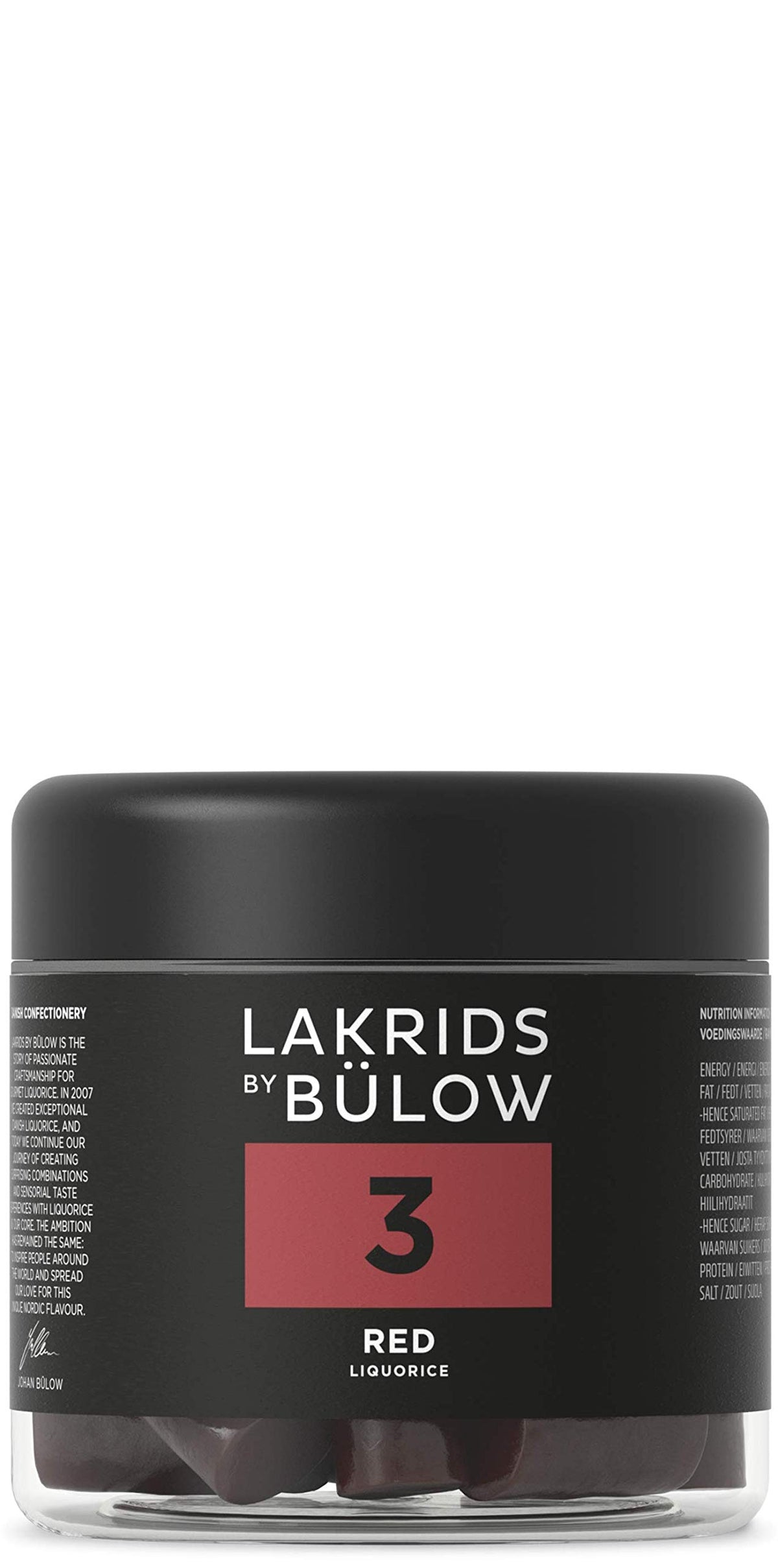 LAKRIDS BY BÜLOW red licorice jar close-up showing premium chewy texture.