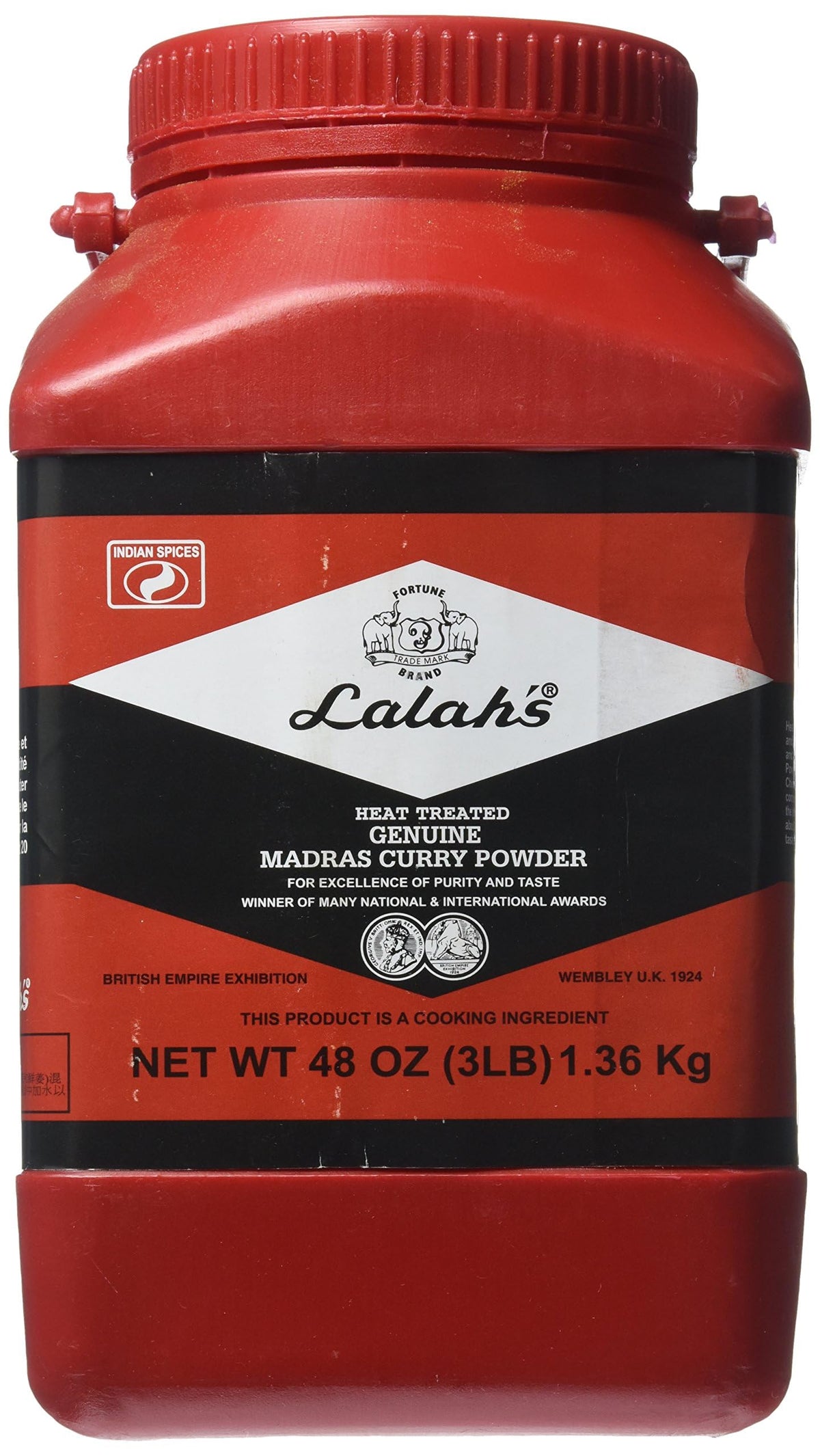 Lalah's heated Indian curry powder jar label showing premium spice blend for vibrant meals.