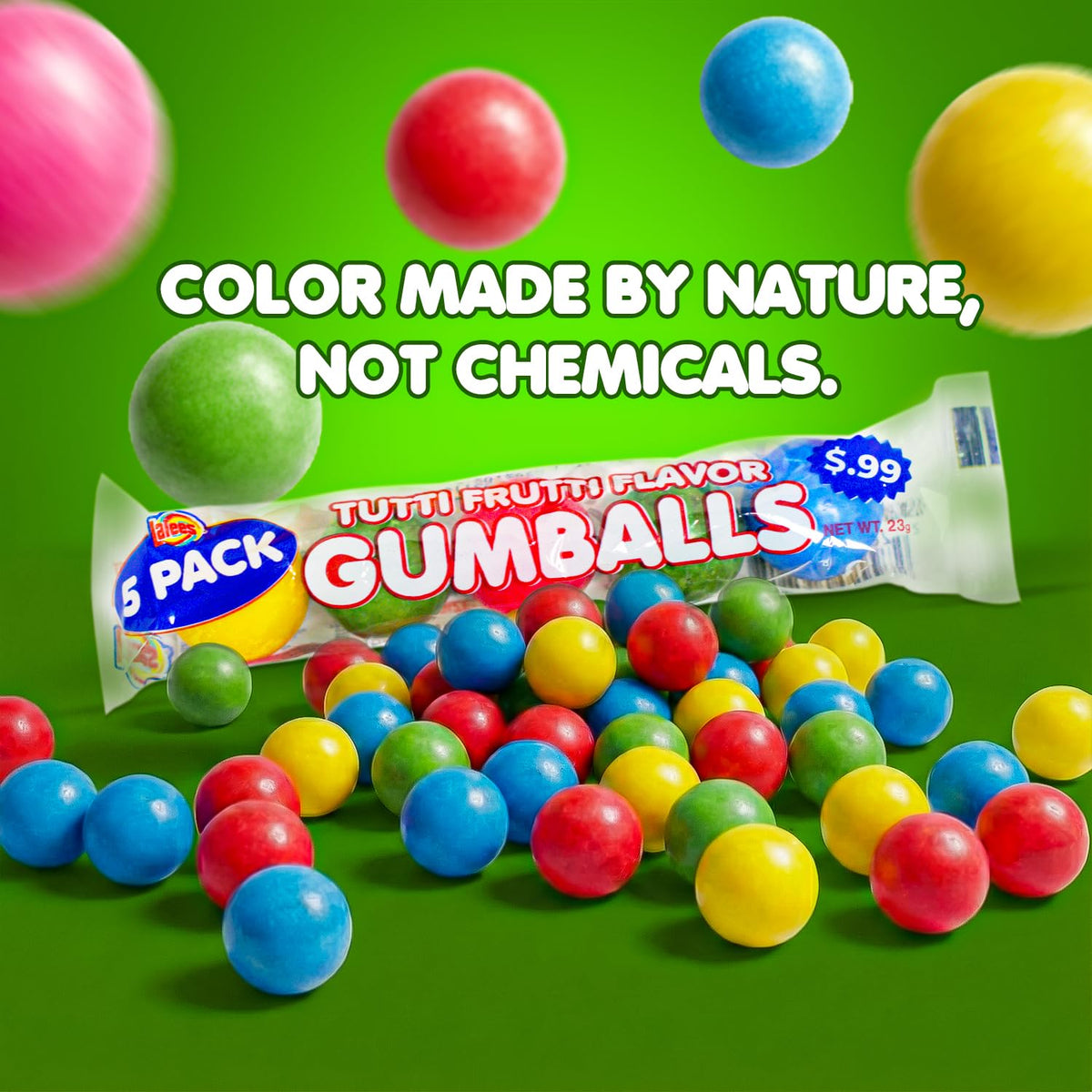 Lalees No Artificial Dyes gumballs with bright colors and clean ingredients.