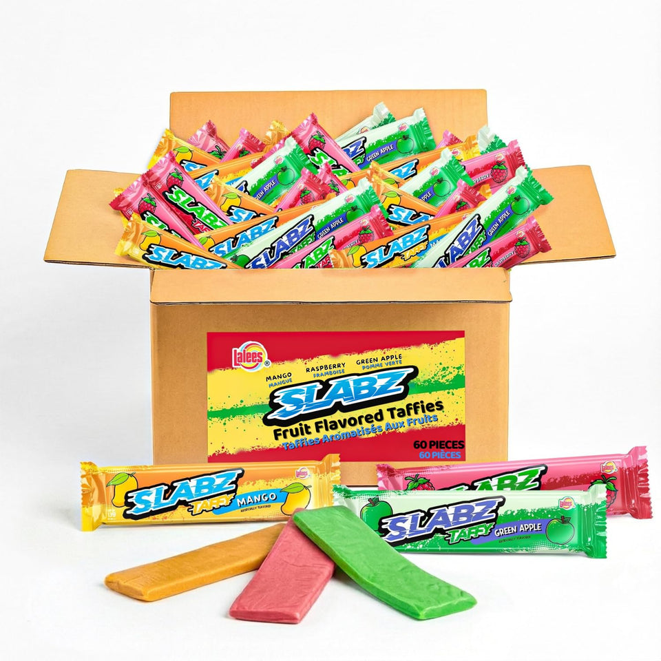 Lalees Taffy Slabz assorted fruit flavors displayed for a party display
