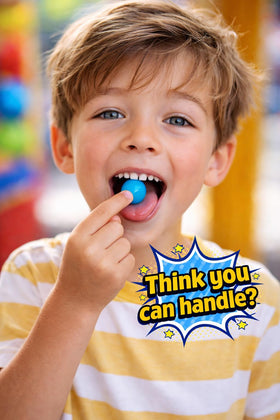 Lalees gumballs showing outer sour coating with chewy center for nostalgic bite
