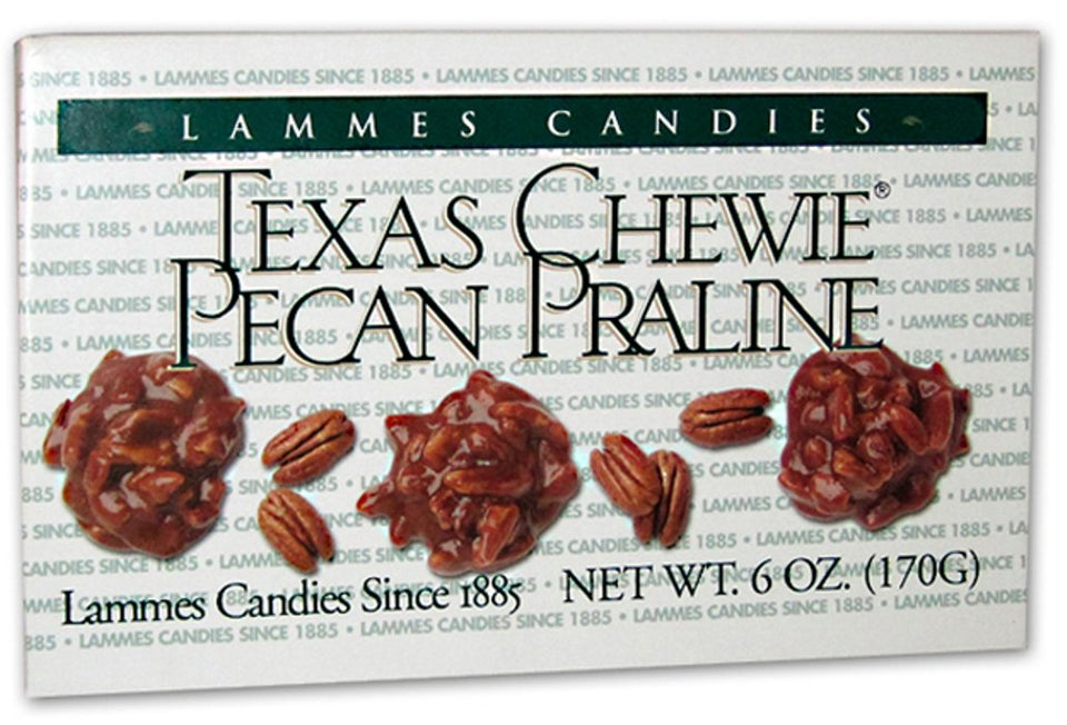 Lammes Candies Texas Chewie Pecan Praline pack of 2 with rich caramel and large pecans, ideal for gifting