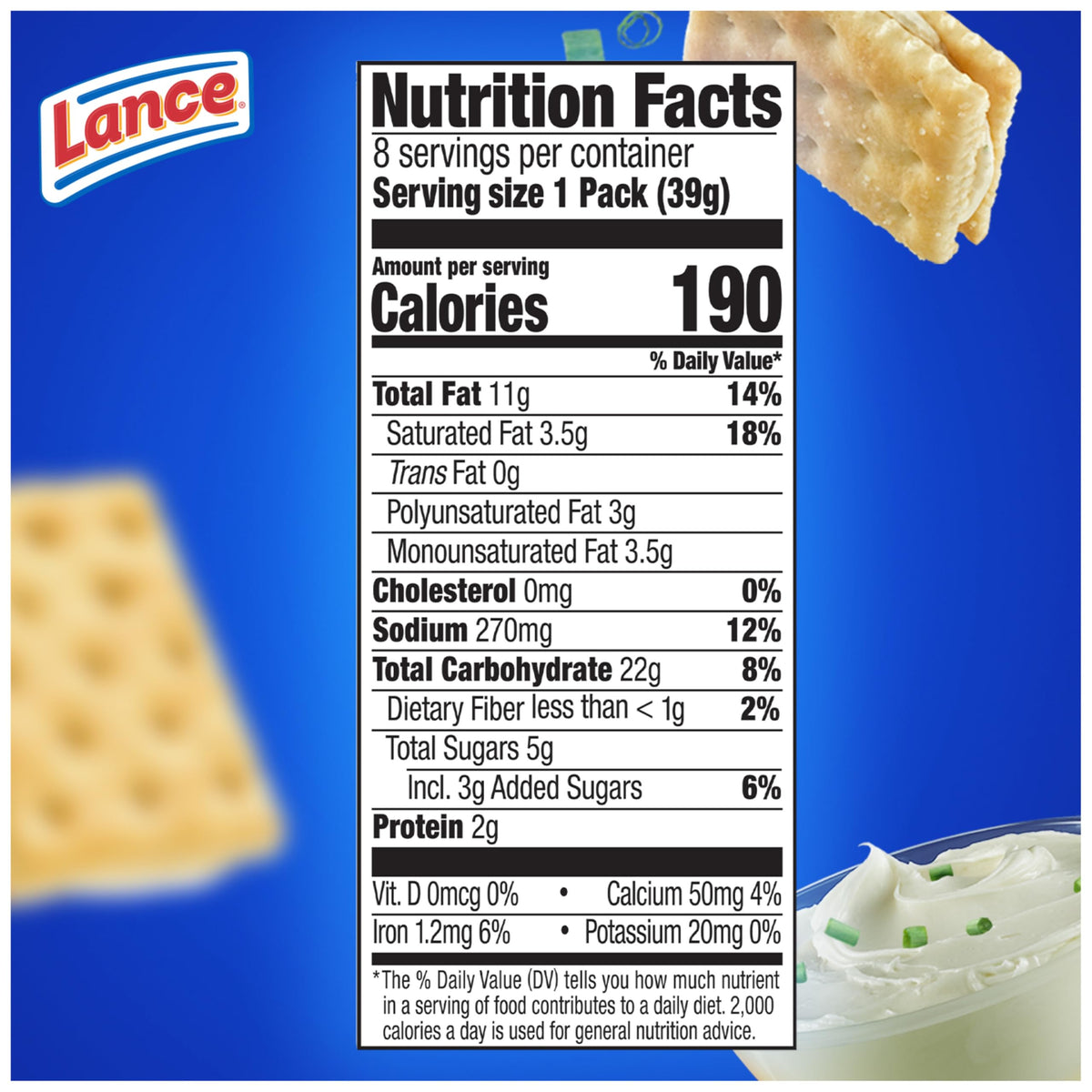 Close-up of creamy cheese filling and chives inside Lance crackers.
