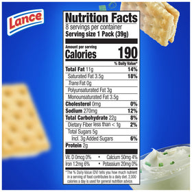 Close-up of creamy cheese filling and chives inside Lance crackers.