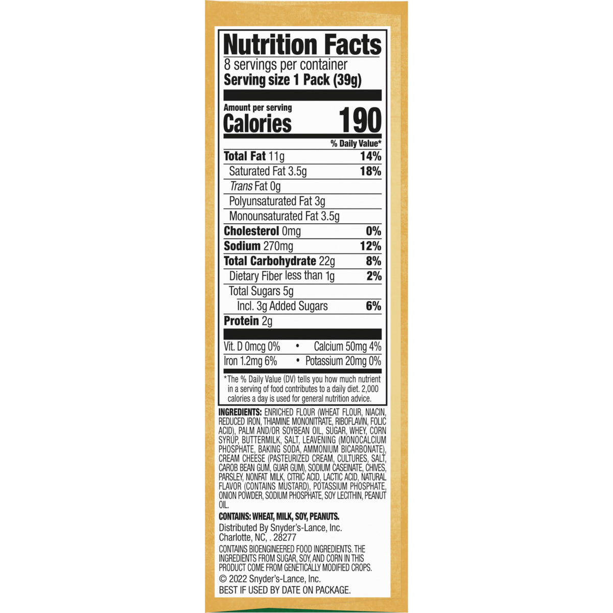 Real cheese filling highlighted in Lance Captain's Wafers ingredients.