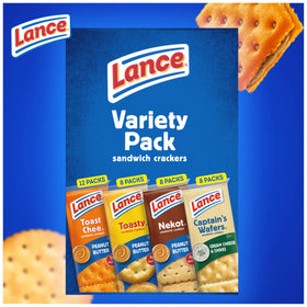 Lance crackers and cookies on a kitchen counter ready to snack.