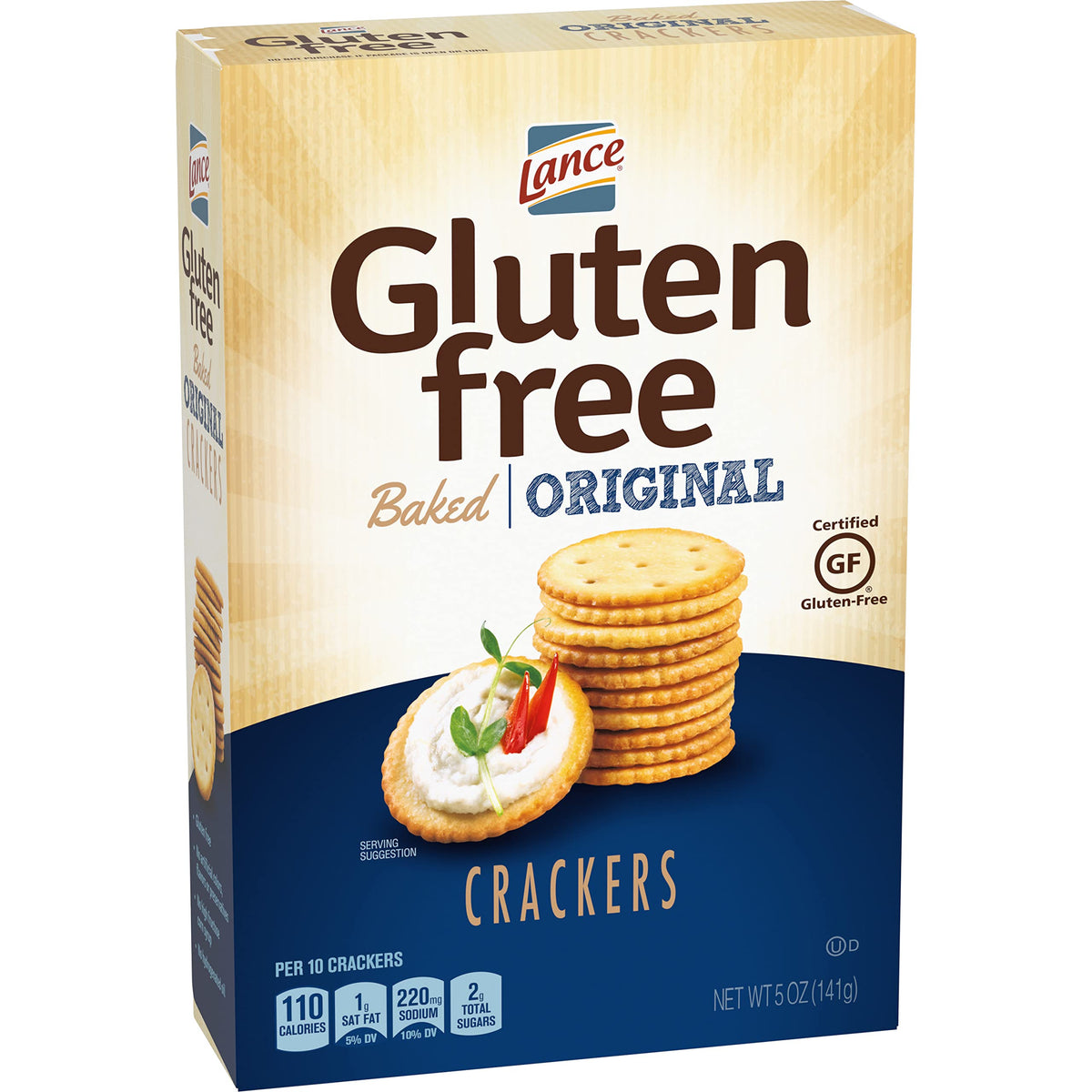 Lance gluten free crackers original baked 5-ounce box on shelf.