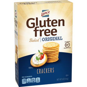 Lance gluten free crackers original baked 5-ounce box on shelf.