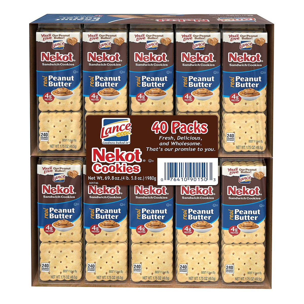 Lance Nekot peanut butter sandwich cookies, ideal with milk for a crispy, satisfying snack