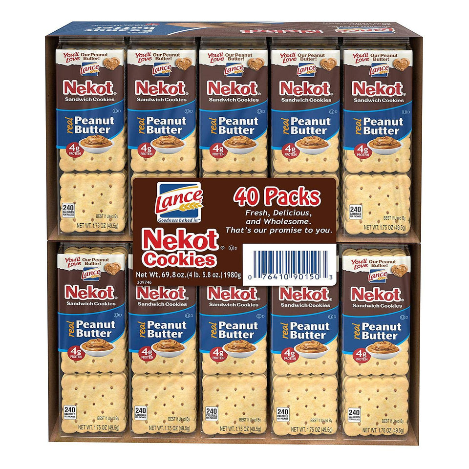 Lance Nekot peanut butter sandwich cookies, ideal with milk for a crispy, satisfying snack