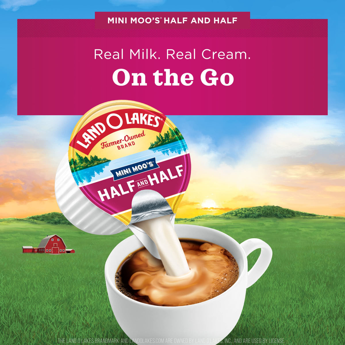Land O Lakes Mini Moo’s Half & Half creamer in a coffee cup for a creamy boost.