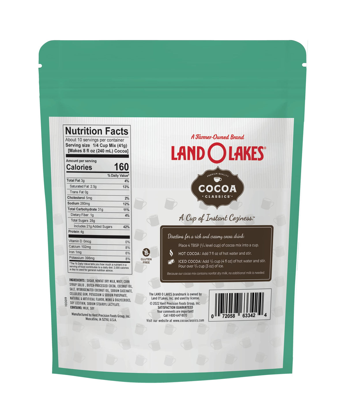 Steaming mug of Land O Lakes mint cocoa highlights a cozy chocolate moment.
