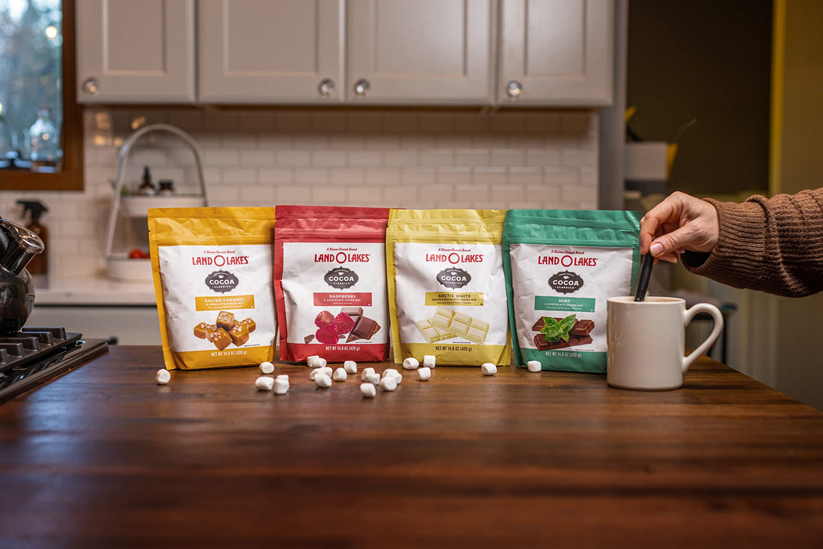 Nonfat dry milk in Land O Lakes mint cocoa mix contributes creamy texture.