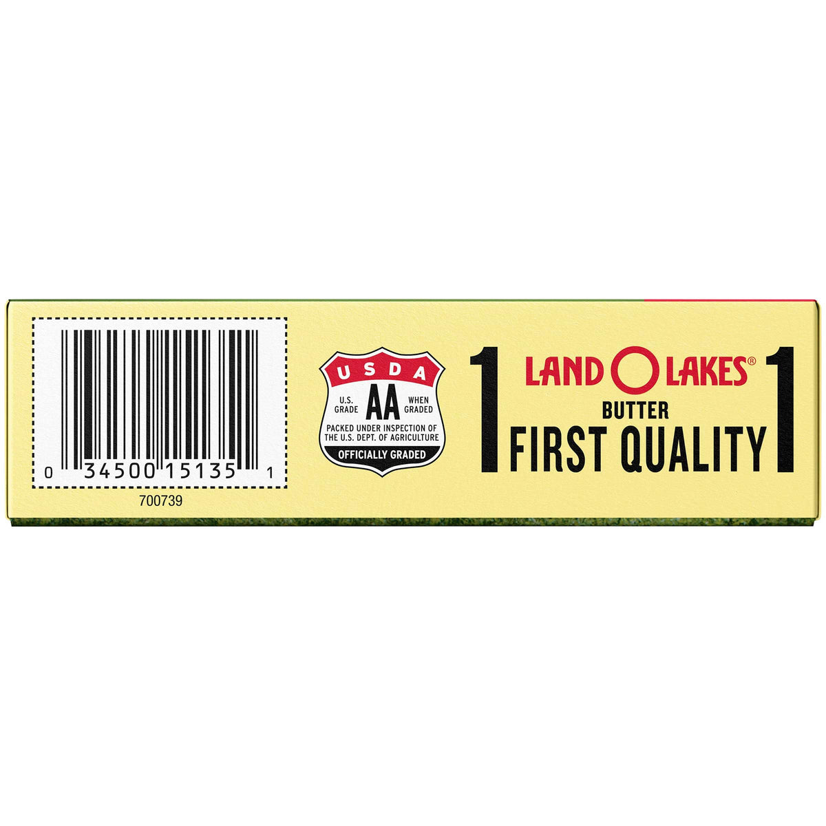 Land O Lakes Quarter Salted Butter 8 oz block melting into a hot skillet