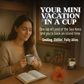 Land of the Sea Kona coffee 22 servings label, value and convenience.