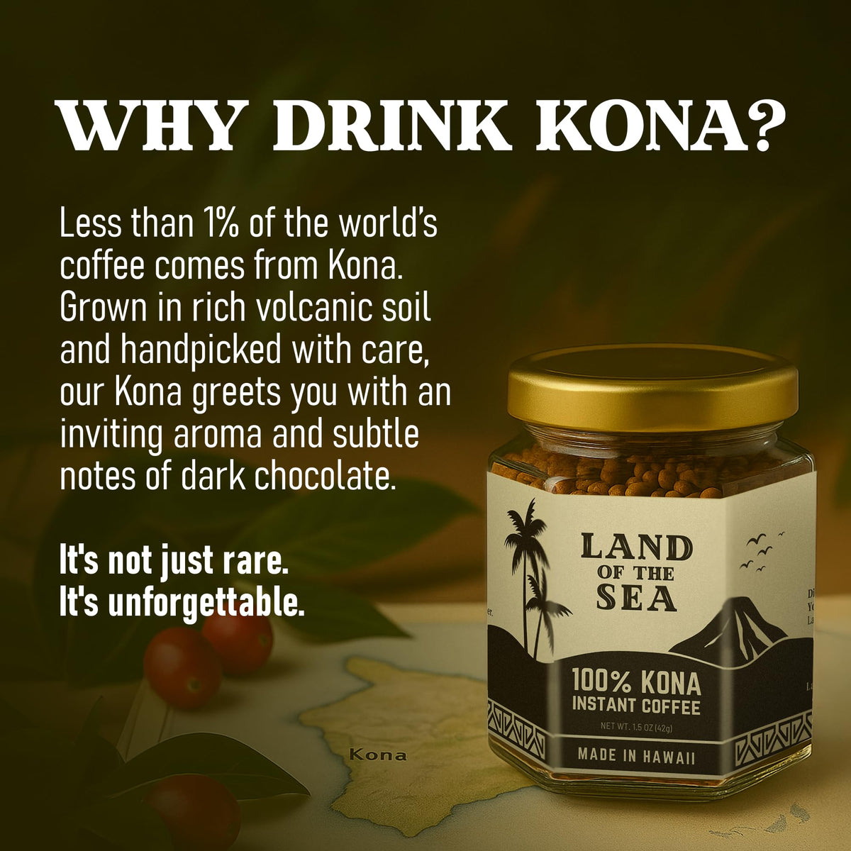 Land of the Sea Hawaii scenery with Kona coffee, a fresh island vibe.