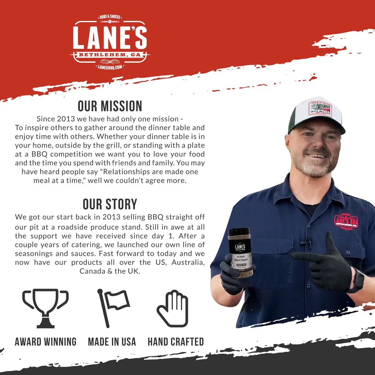 Lane's 8 oz shaker enables controlled dispensing for freshness.