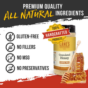 Lane's All Natural Granulated Honey cooking sprinkle ready to flavor meals.
