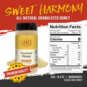 Lane's Granulated Honey jar in a kitchen setup for everyday cooking.