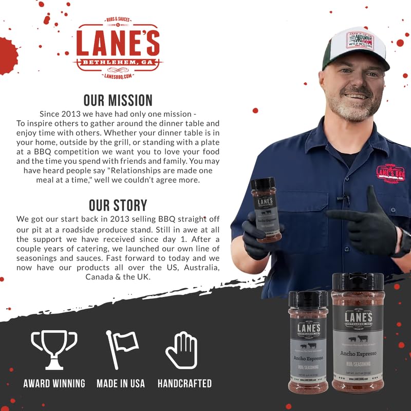 Lane's Ancho Espresso Rub packaging reflects a decade of flavorful offerings.