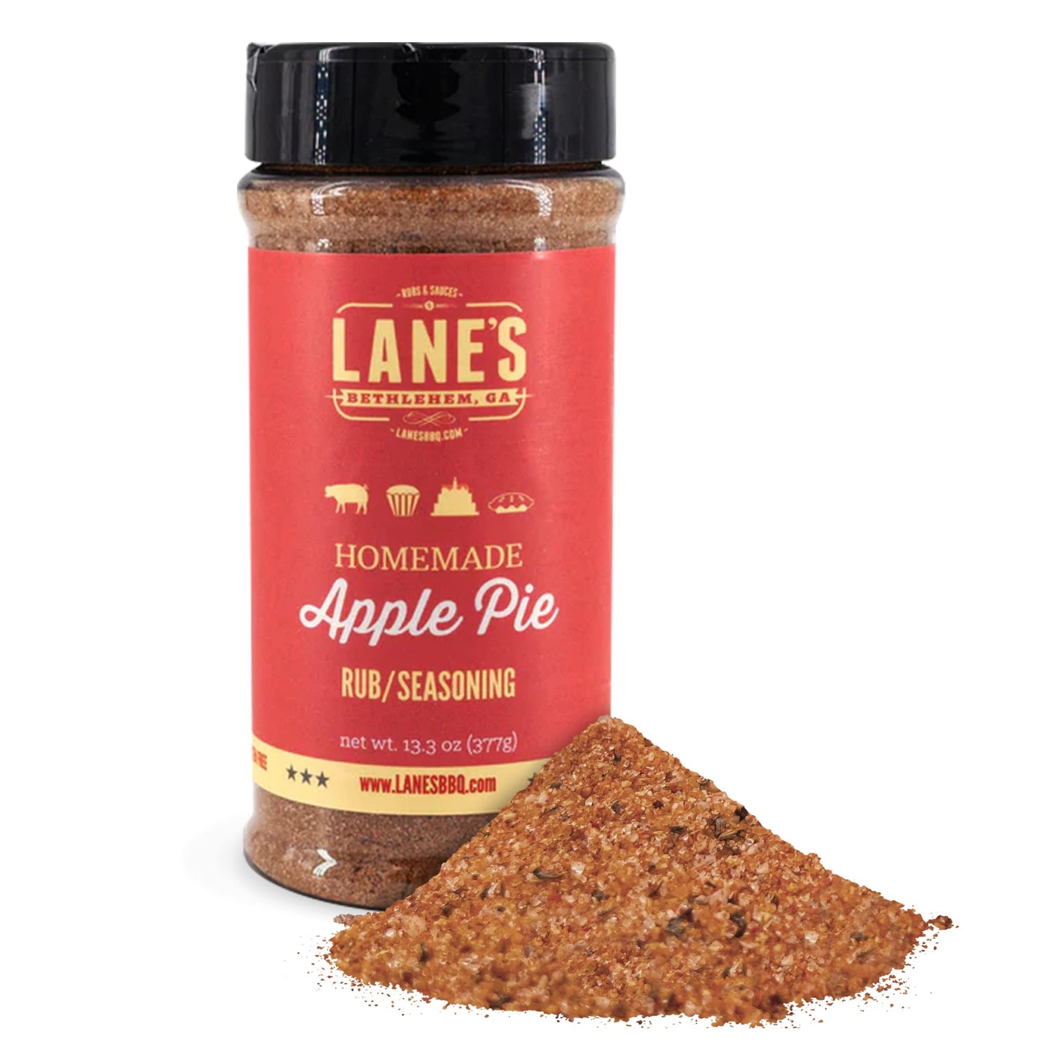 Lane's Apple Pie Seasoning jar on counter enhances home-baked aroma and flavor