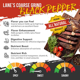 Lane's black pepper crust on steak illustrates high-heat performance.