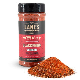 Lane's Blackening Rub bottle ready for bold seasoning on seafood