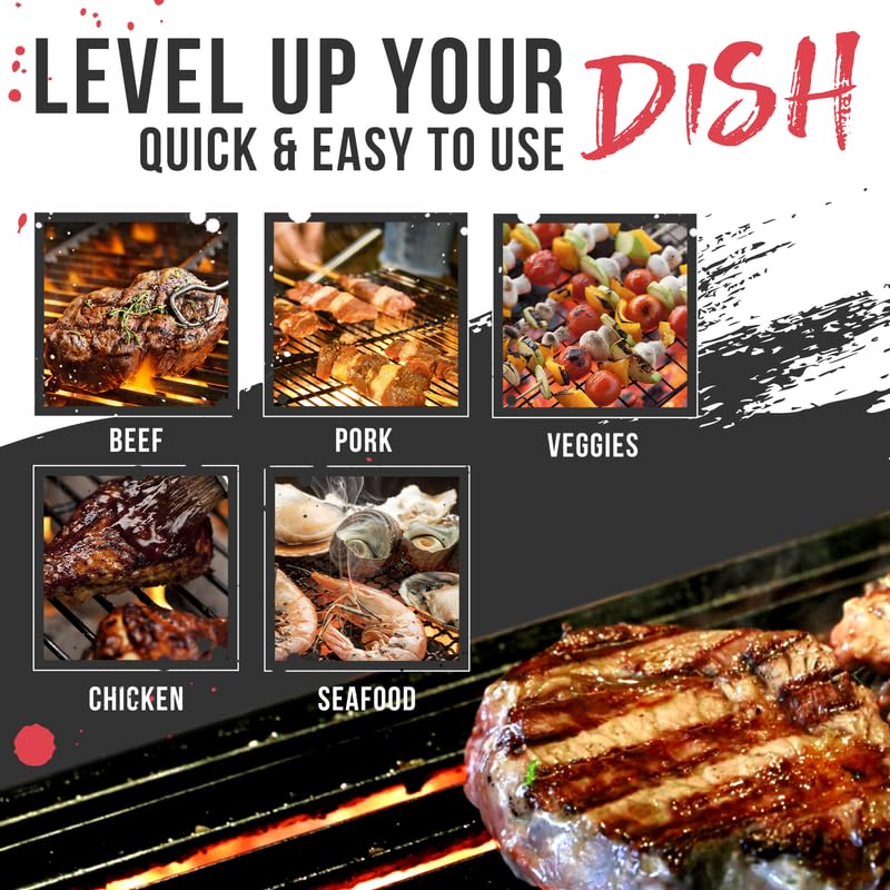 Lane's Blackening Rub seasoned steak on grill for crisp crust