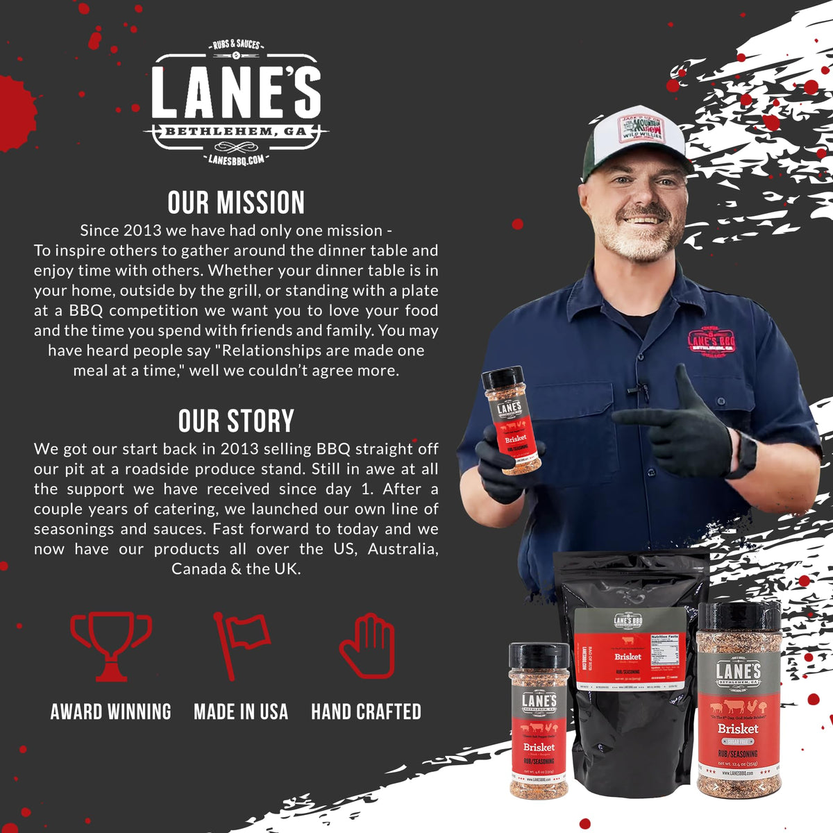 Lane's Brisket Rub USA-made badge highlights local craftsmanship