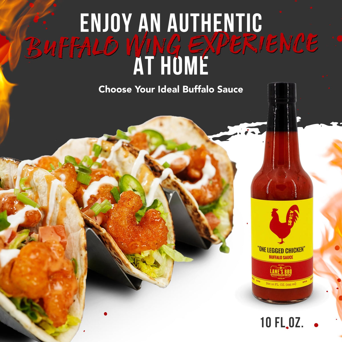 Lane's Buffalo Sauce bottle ready to top pizza.