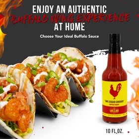 Lane's Buffalo Sauce bottle ready to top pizza.