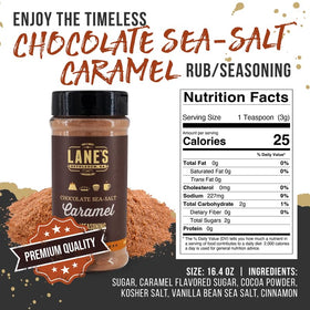 Lane's Packaging closeup shows clean label on Lane's Chocolate Sea-Salt Caramel Seasoning