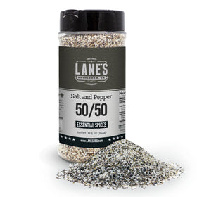 Lane's Coarse Salt & Pepper 50/50 jar showcases a classic two-ingredient seasoning.