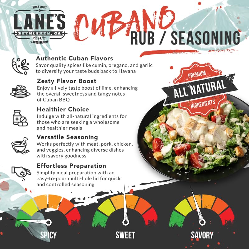 Lane's Cubano spice jar closeup shows no MSG and gluten-free blend.