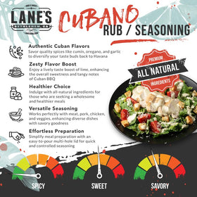 Lane's Cubano spice jar closeup shows no MSG and gluten-free blend.