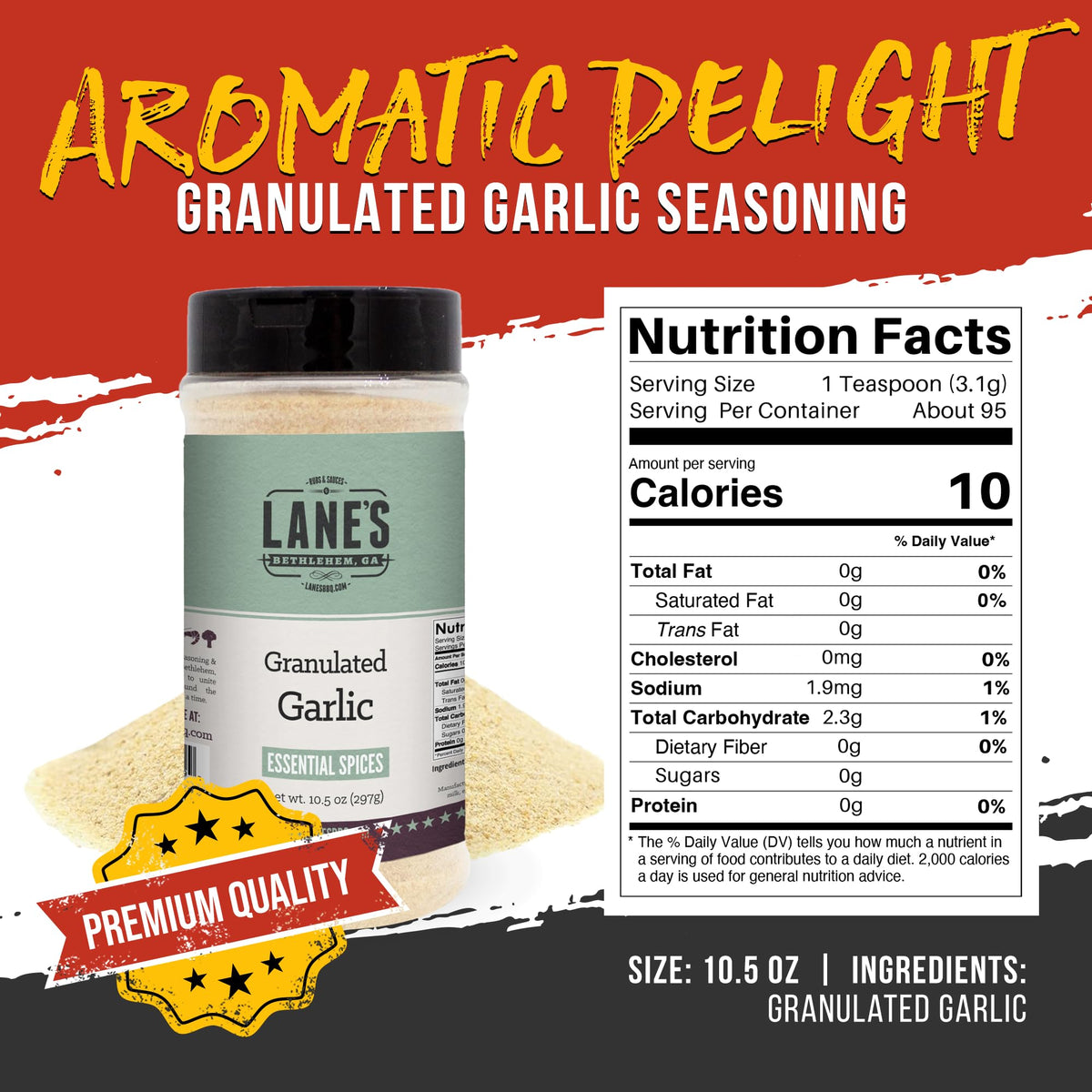 Lane's Granulated Garlic Seasoning on seafood dish boosts savor.