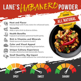 Lane’s Habanero Powder label closeup highlights clean, gluten-free ingredients.